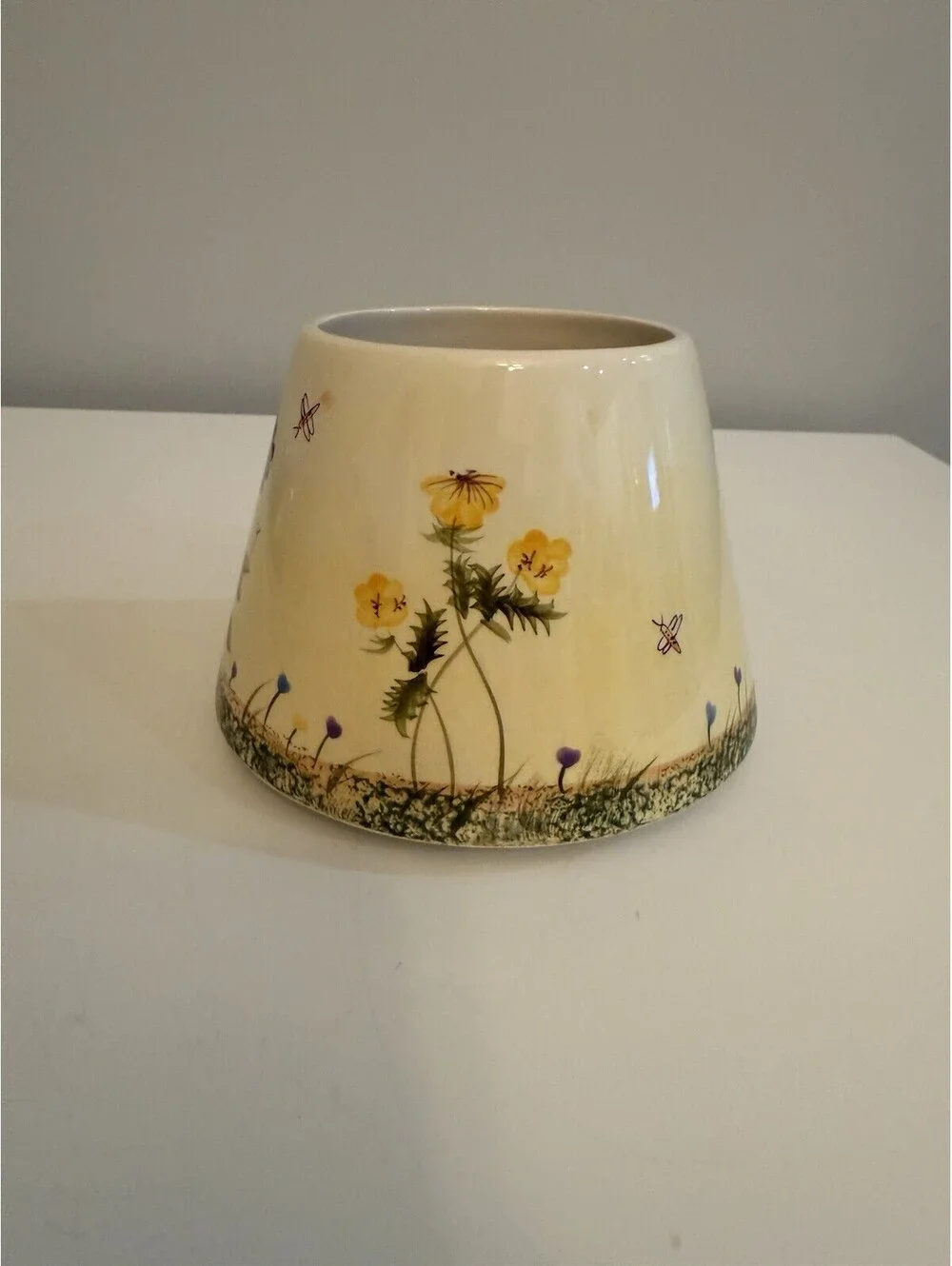 VTG Home Interiors lamp Shade Jar Candle Topper w/Floral & Butterfly Ceramic EUC